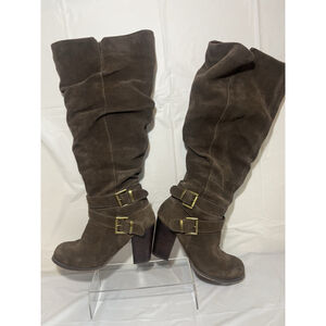 TORRID brown Suede Slouch Buckle Wide Calf Boots 7 Wide